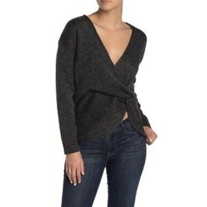 RACHEL ROY Leigha Twist Front Sweater Small Grey